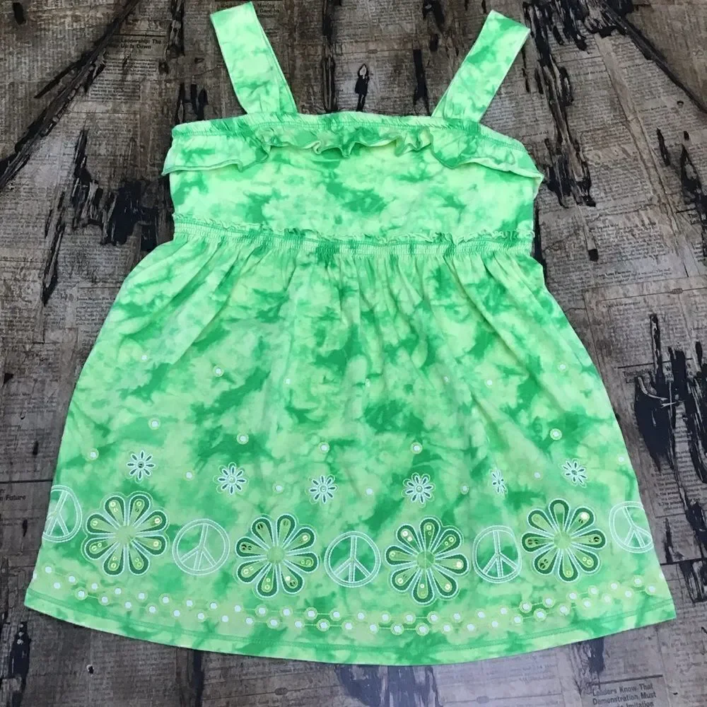 Justice Lime Green Floral Tank Top Girls Size 14 Cotton Sleeveless